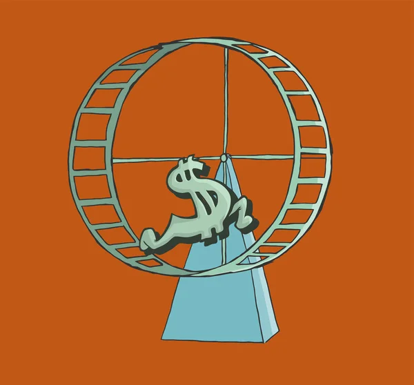 Dollartecken körs på ett hamsterhjul. — Stock vektor