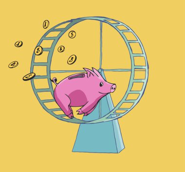 Kumbara Hamster tekerlek üzerinde çalışan