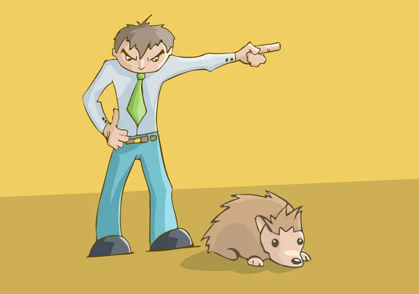Hombre enojado castigando a su mascota — Vector de stock