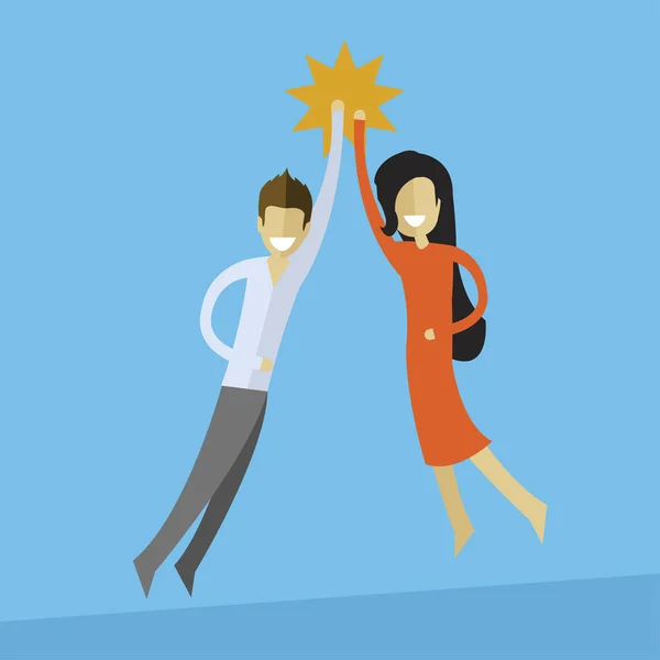 Hombre y mujer de negocios haciendo high five . — Vector de stock