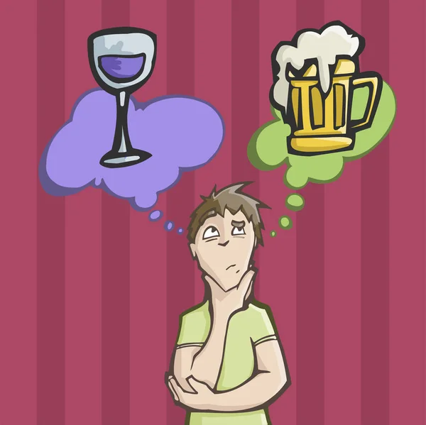喝葡萄酒或啤酒之间进行选择的人 — 图库矢量图片