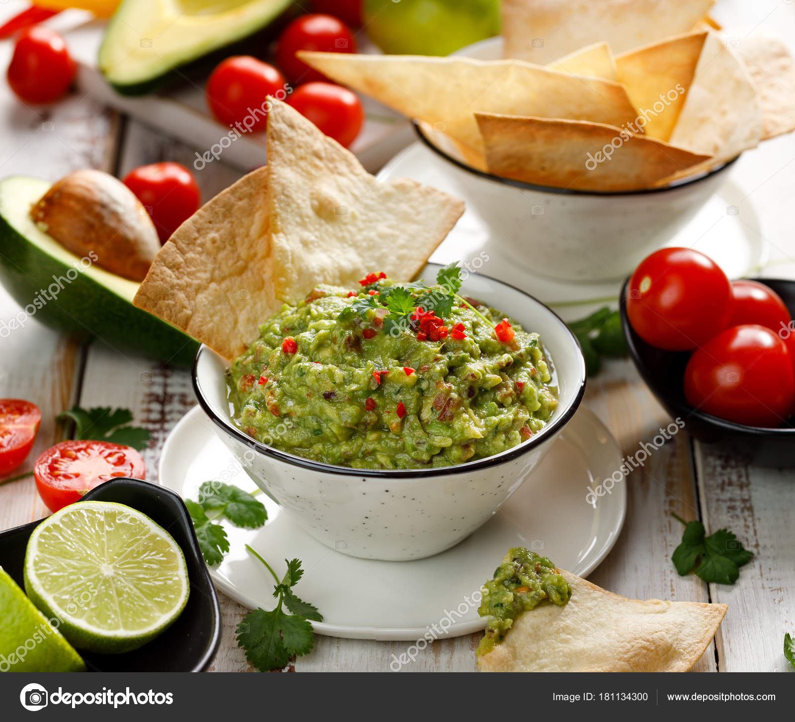 Guacamole Traditional Mexican Dip Made Avocado Onion Tomatoes Coriander