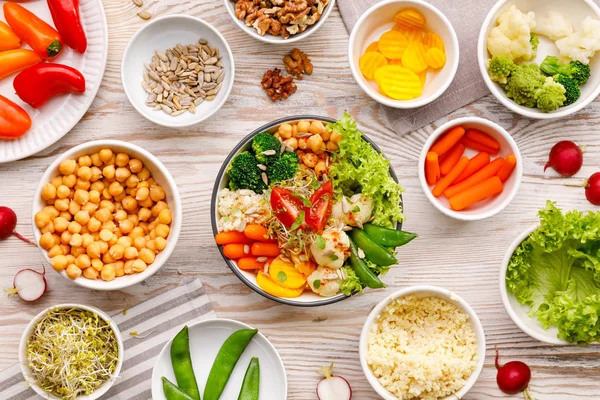 Cuenco Buda Comida Vegana Sana Equilibrada Ensalada Fresca Con Una —  Fotos de Stock