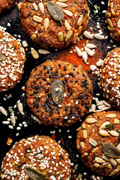 Vegan Burgers Baked Vegan Burgers Cutlets Made Carrots Millet Mix — 스톡 사진