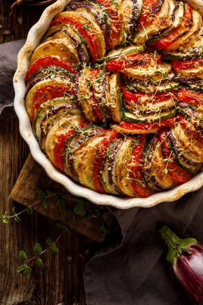 Vegetable Tian Provencal Vegetable Casserole Delicious Nutritious Traditional Vegetarian Meal — Stock Photo, Image