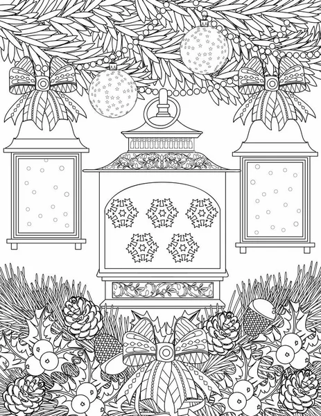 Christmas Coloring Page Adults — 스톡 벡터