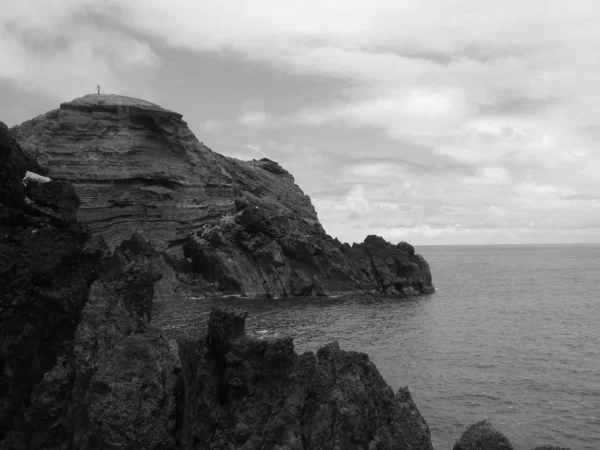 Black White Views Rocky North Coast Island Madeira Atlantic Ocean — 스톡 사진