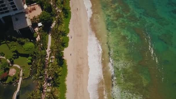Affascinanti acque blu dell'oceano Pacifico vicino a costa sabbiosa pulita e magnificenza resort hyatt con bella natura su maui, hawaii — Video Stock