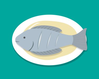 Üstten Görünüm buğulama balık beyaz tabakta vektör