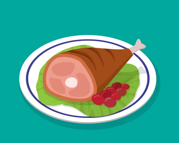 Kızarmış rosto bacak biftek salata ile beyaz plaka üzerinde — Stok Vektör