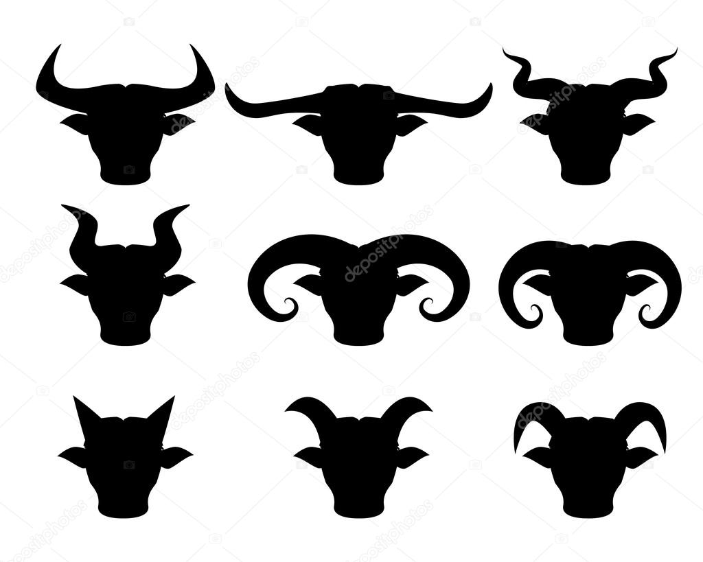 Buffalo and Bull head icons in silhouette style