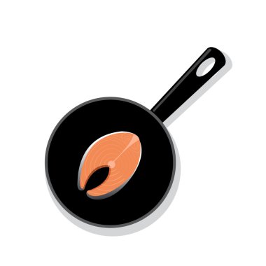 Bir siyah Çiğ somon steak yuvarlak demir pan