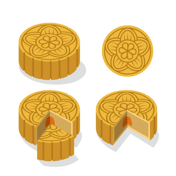 Chinese Moon cake with floral pattern, vector — Stock Vector