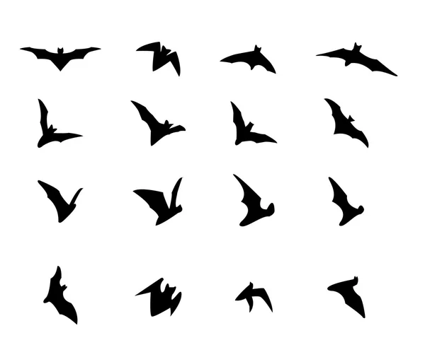 Conjunto de iconos de silueta de murciélago volador, vector — Vector de stock