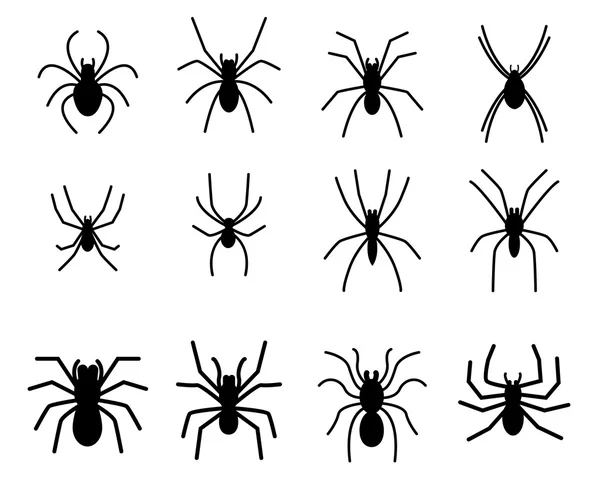 Örümcek siluet simge ve simge kümesi — Stok Vektör