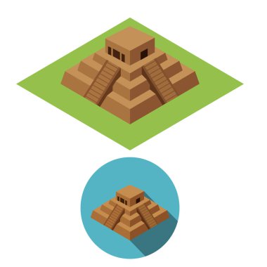 Chichen Itza icons in isometric style, vector clipart