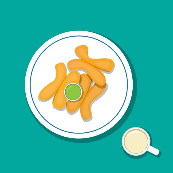 Palillo de pan frito con crema pandan y leche de soja — Vector de stock