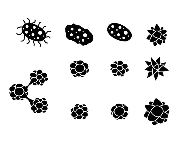 Set di icone di virus e cellule tumorali nella silhouette — Vettoriale Stock