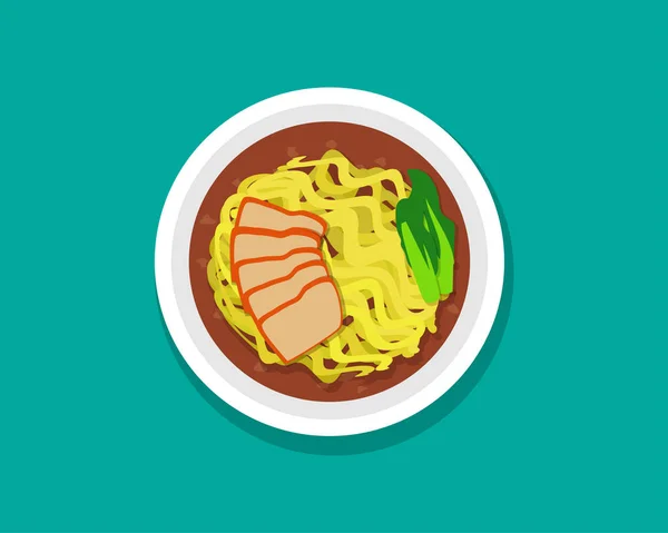 Αυγό noodle σούπα με ψητό χοιρινό και σούπα, το Top view — Διανυσματικό Αρχείο