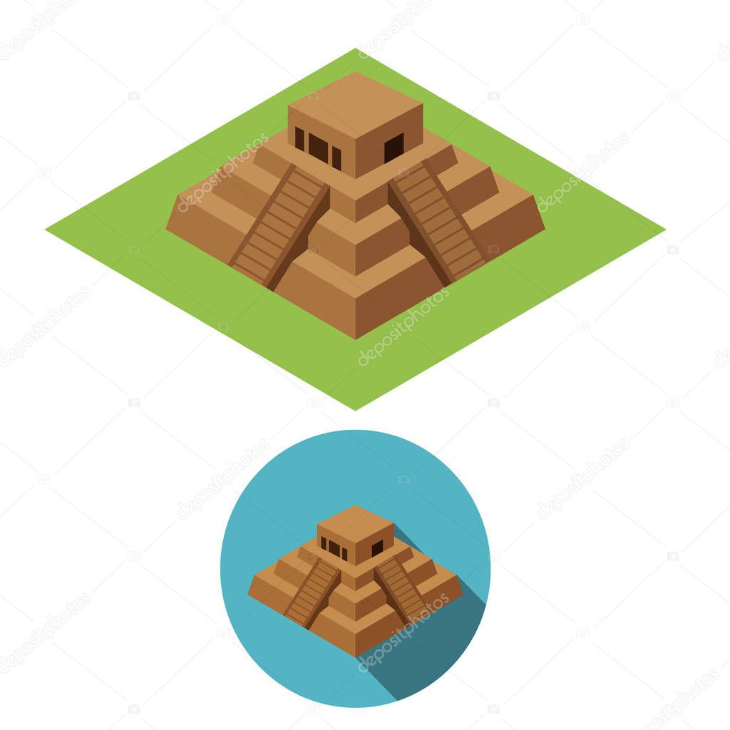 Chichen Itza icons in isometric style, vector