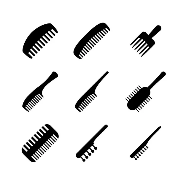 Set of Hair comb icons in silhouette style, vector — Stock Vector