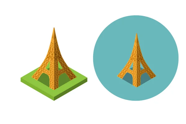 Ikonen des Eiffelturms im flachen isometrischen Stil, Vektor — Stockvektor