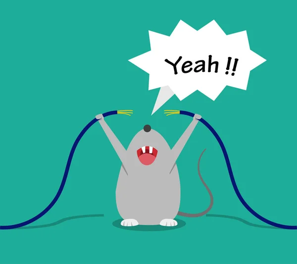 Mala rata feliz después de cable de mordida, vector de dibujos animados — Vector de stock