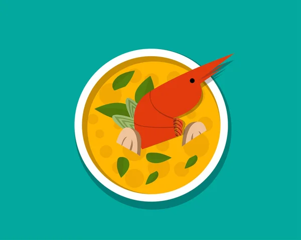 Sopa de camarones tailandeses - Tom yum Kung, vista superior, vector — Vector de stock