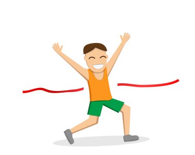 Mutlu erkek koşucu bitiş çizgisine çapraz vektör