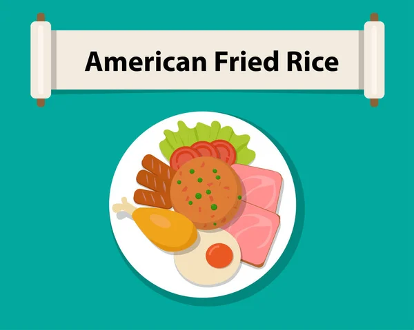 Riz frit américain à plat, Vue de dessus, vecteur — Image vectorielle