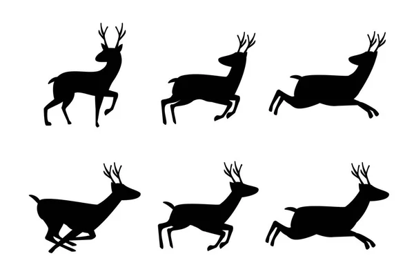 Sæt af hjorte ikon i silhuet stil, vektor – Stock-vektor