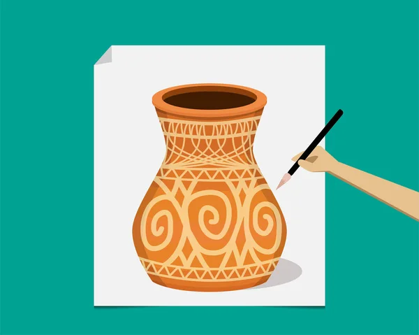 Pintura del artista cerámica antigua sobre papel, vector — Vector de stock