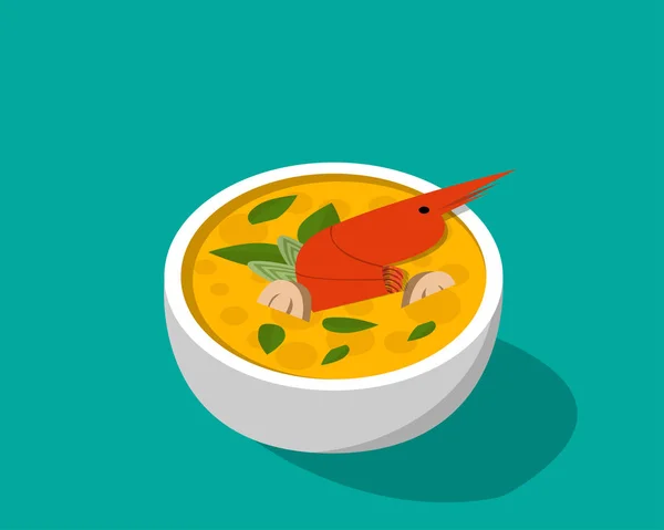 Sopa tailandesa con camarones - Tom yum Kung en vector 3D — Vector de stock