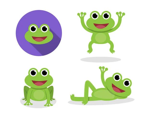 Set of green frog in cartoon style, vector — Stock Vector