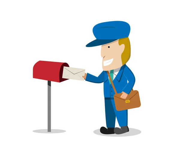Postman envoyer une lettre à la boîte aux lettres, vecteur — Image vectorielle