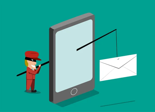 Escroc envoyer des messages d'hameçonnage par téléphone mobile, vecteur — Image vectorielle