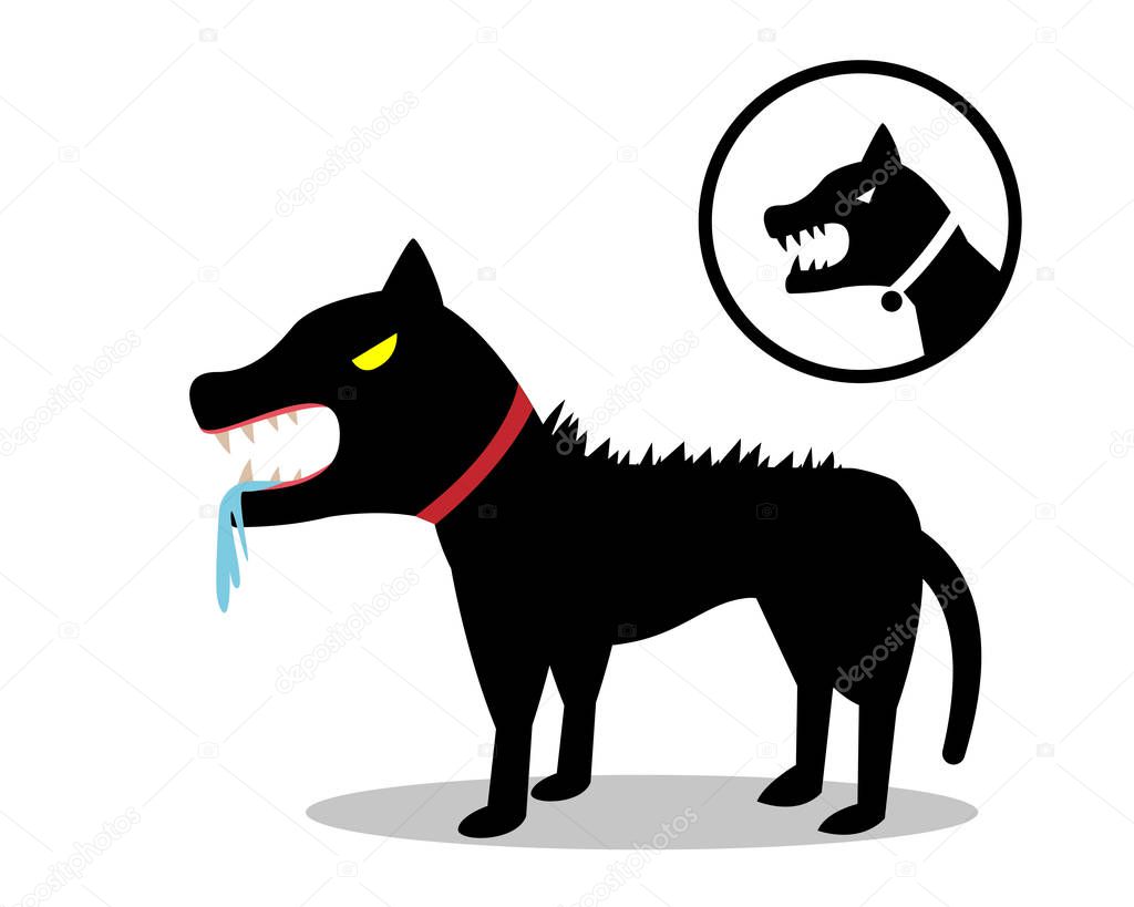 Rabid dog in flat style and icon, vector design