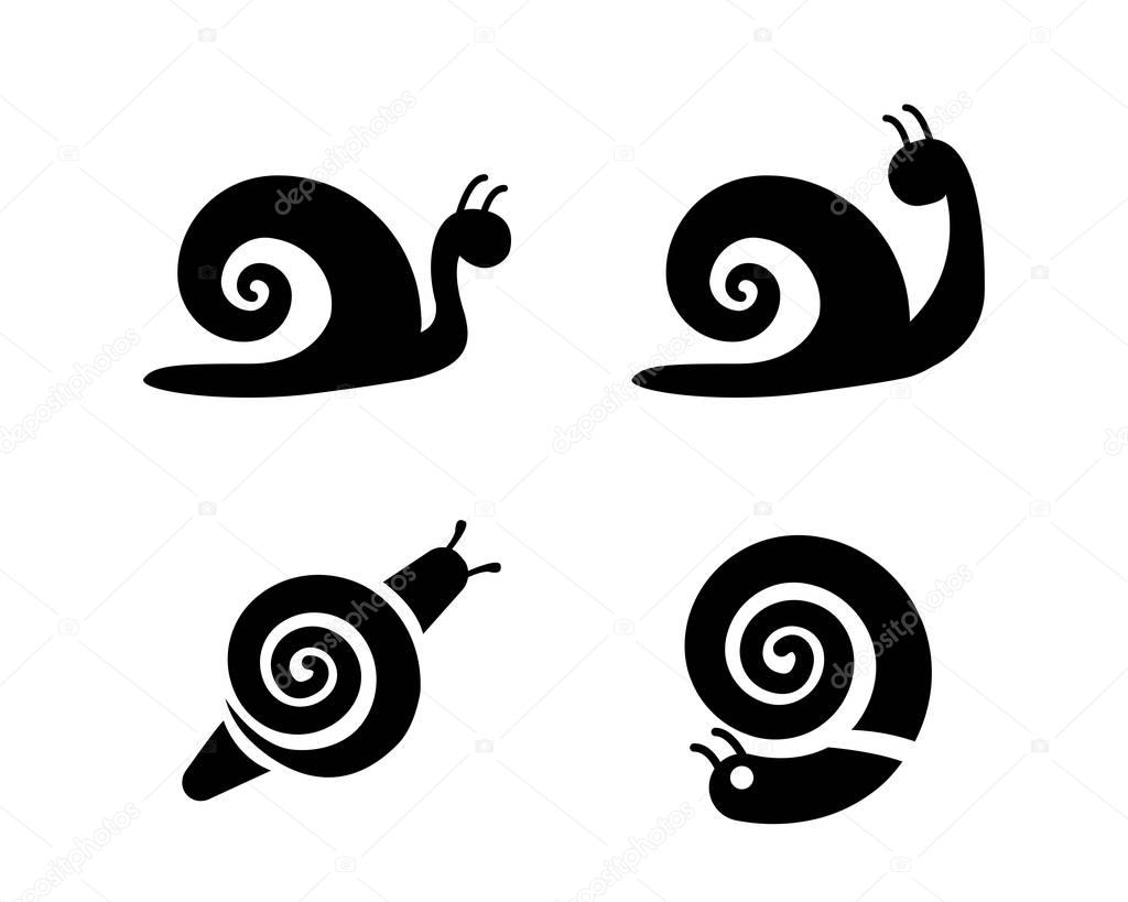 Set of snail icons in silhouette style, vector design