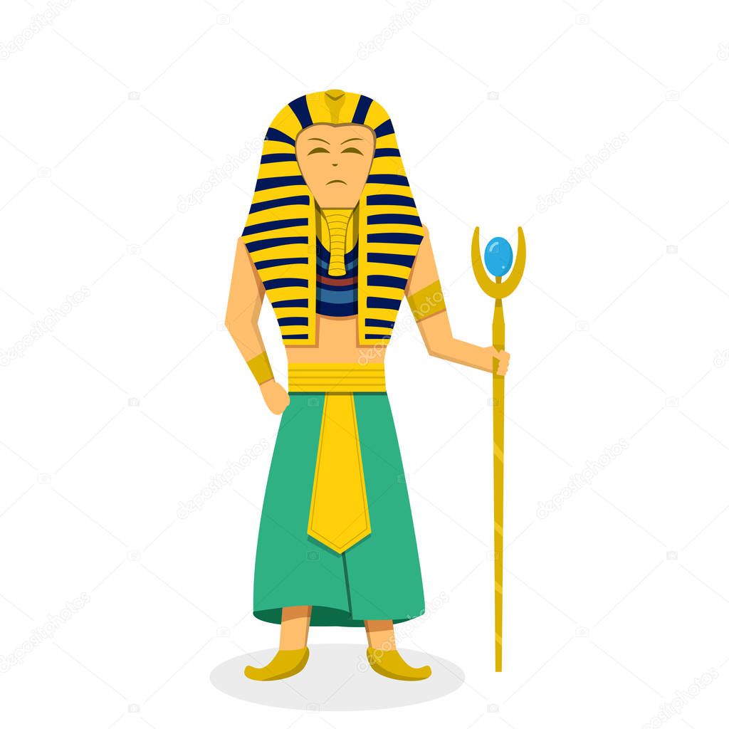 King Pharaoh on white in flat style, vector