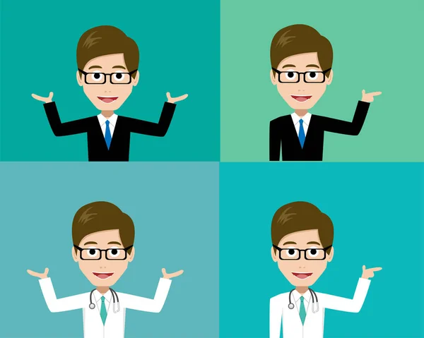 Γυαλιά ο άνθρωπος παρουσιάζει σε κοστούμι και ο γιατρός του κοστούμι — Διανυσματικό Αρχείο