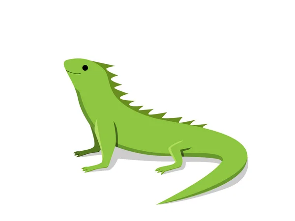 Iguana verde amistosa en estilo plano, vector — Vector de stock