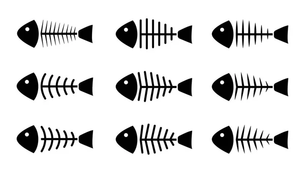 Conjunto de iconos de hueso de pescado, vector — Vector de stock