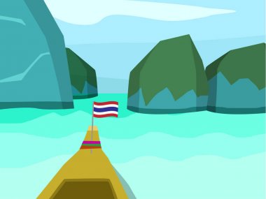 Phi phi Island düz stil, vektör peyzaj içinde