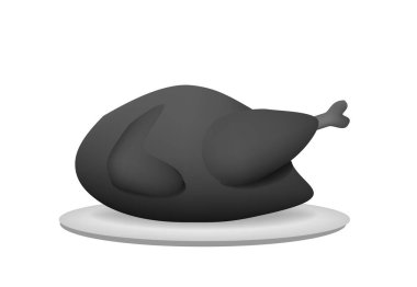 3D siyah bütün tavuk yan görünüm tabağında, vektör