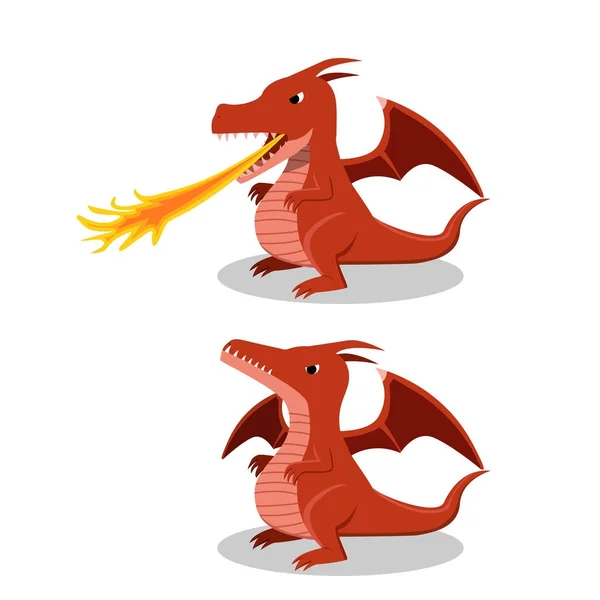 Dragón rojo enojado con aliento de fuego, vector de dibujos animados — Vector de stock