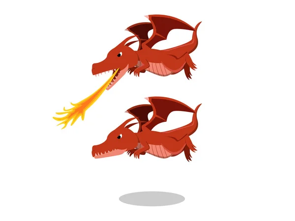 Angry red dragon with fire breath, cartoon vector — Stock Vector