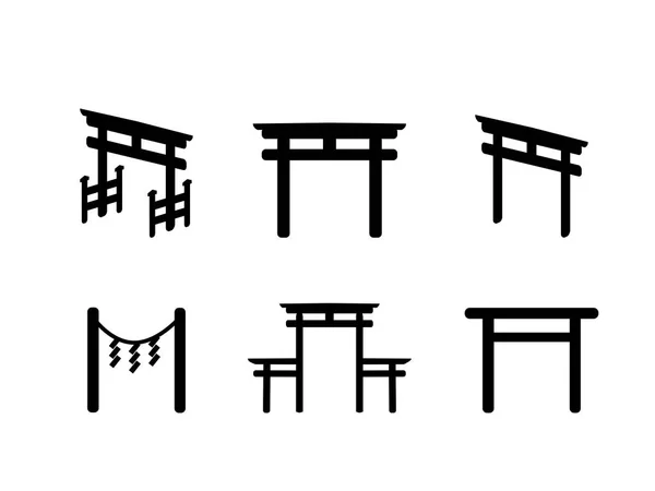 Ensemble d'icône Torii en style silhouette — Image vectorielle