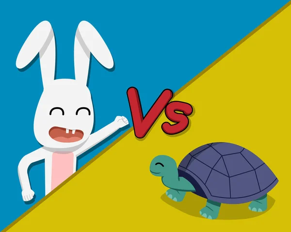 Rabbit versus Tortoise, vector cartoon — Stock Vector