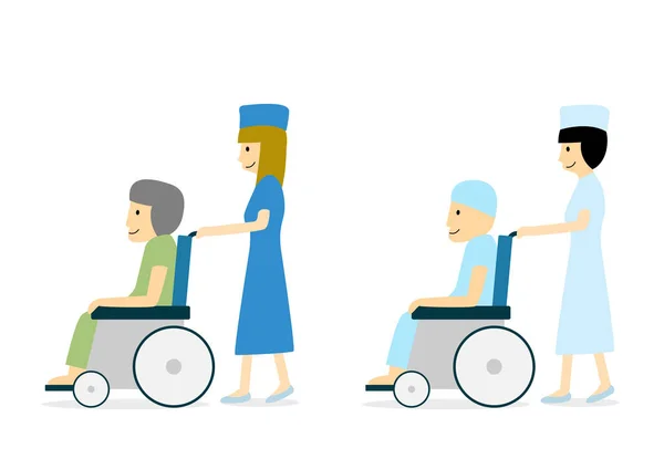 Ασθενών με καρκίνο στο αναπηρικό καροτσάκι και νοσοκόμα, διάνυσμα — Διανυσματικό Αρχείο