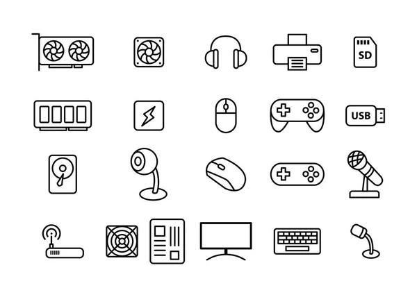 Set of Computers and Accessories in linear style — Stock Vector
